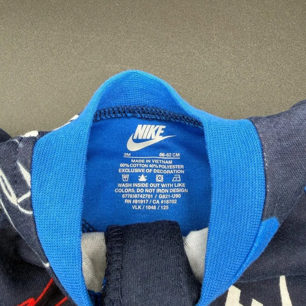 Nike Baby Footed‎ Pajamas 3M Blue Multicolor Navy Logos Cotton Blend 56G821-U90